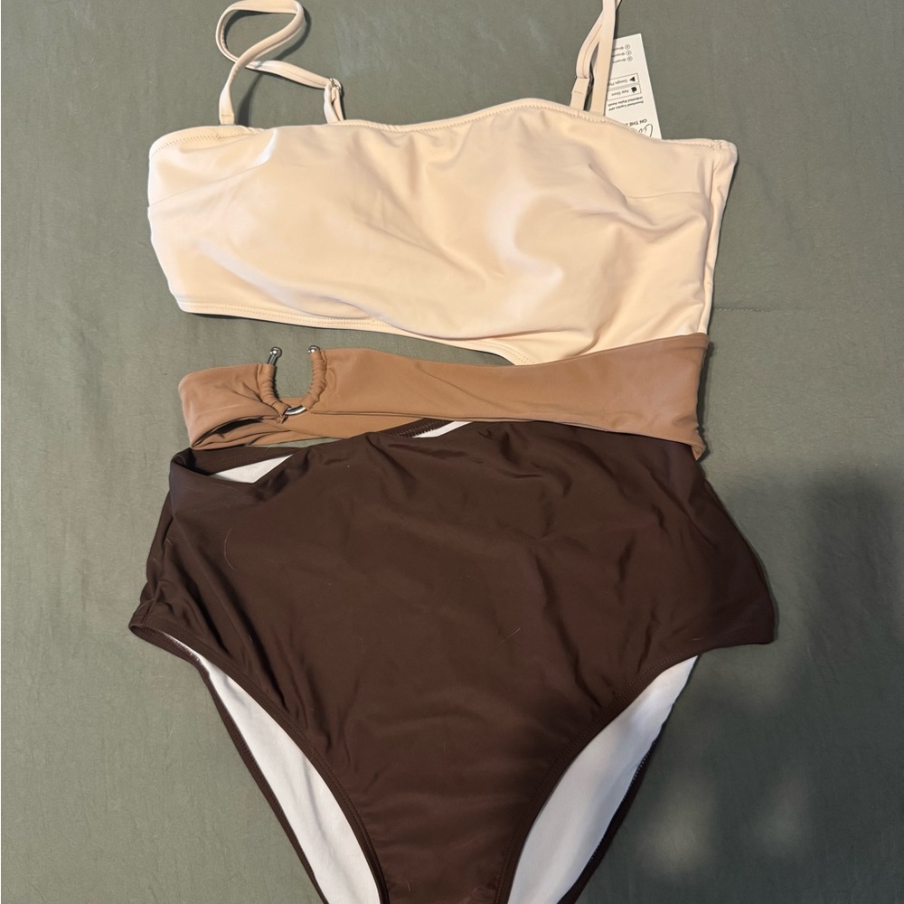 Cupshe Cream and Brown Bikini Set